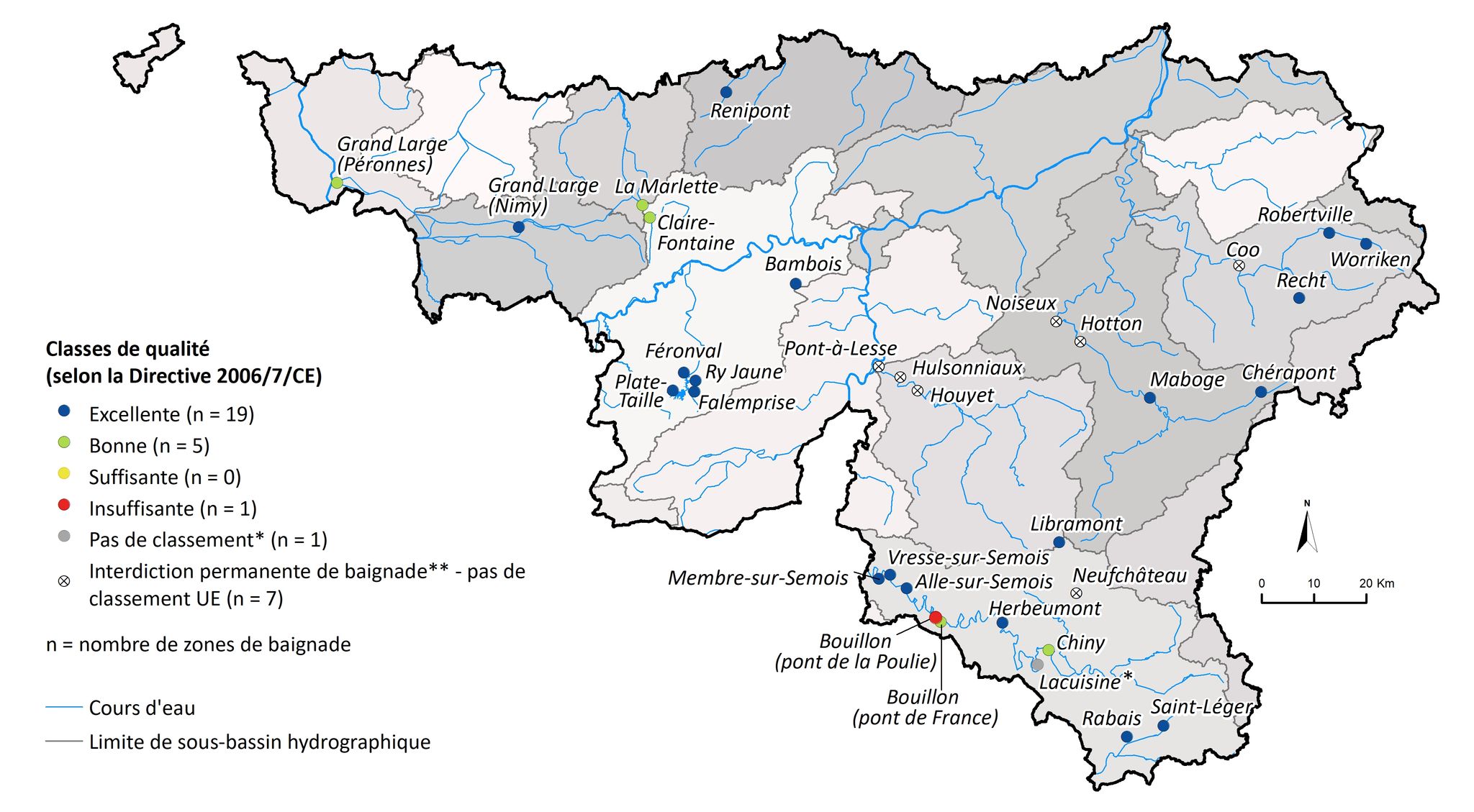 Zones de baignades en Wallonie